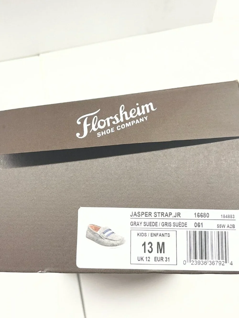 NEW Florsheim Jasper Jr. Boys Moc Toe Strap Loafer in Gray Suede Size 13